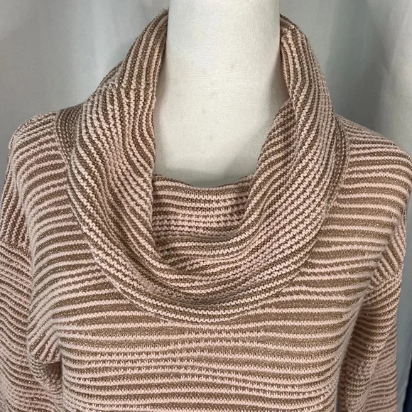 New York & Company pink and gold striped Women Sweater, cowl neck - Picture 2 of 7